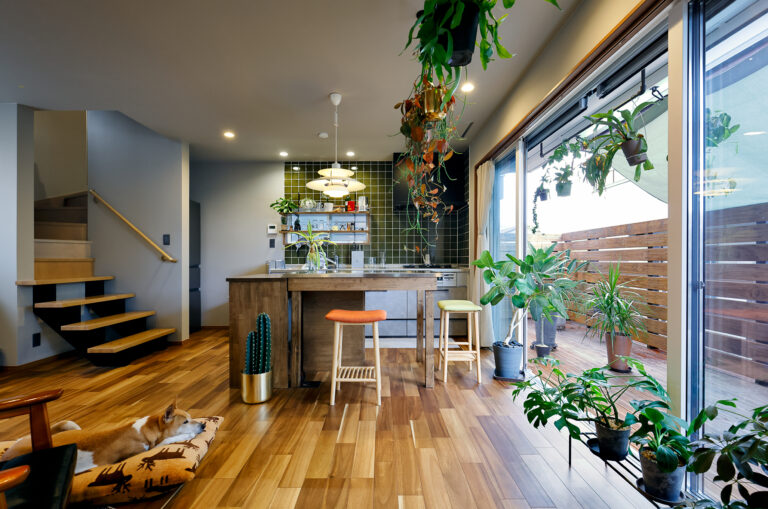 ペットと一緒にアウトドアリビングを愉しむ家